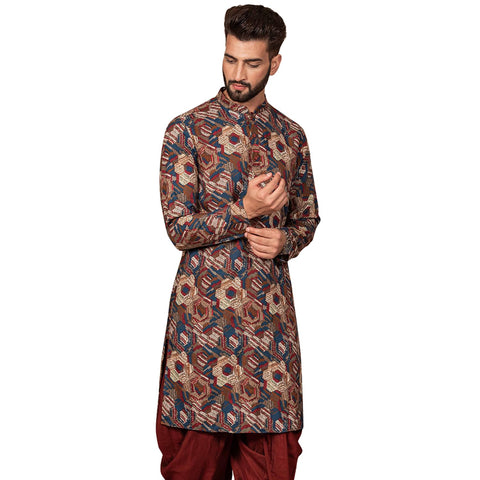KISAH Men's Berry Ethnic Motifs Printed Kurta Indian Traditional Festive wear | Traditional Wear for Men-42
