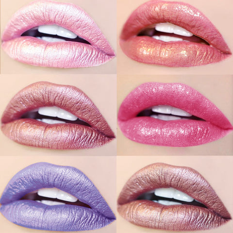 MAEPEOR Metallic Liquid Lipstick 6 Color Metal Diamond Pearl Lipstick Long Wear and Non-stick Cup Mermaid Lip Gloss (Colors 01)