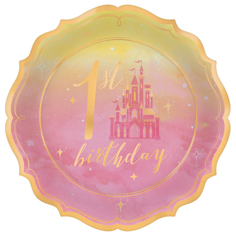 Disney Princess, 1st Birthday" Metallic Shaped Party Plates 7", 8 Ct.