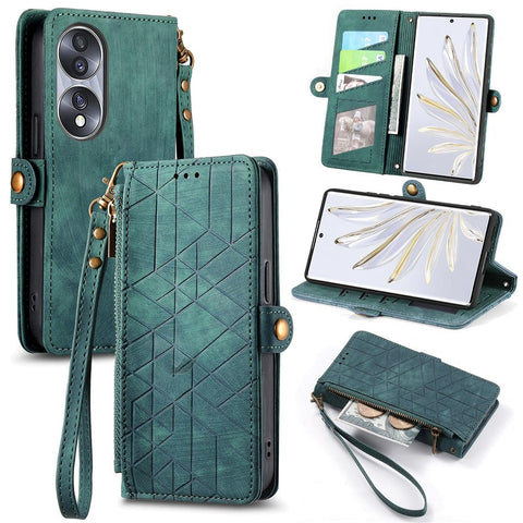 Popular Solid Color Pluggable Card Phone Shell Compatible with Honor 70 Honor70 FNE-AN00 Phone Cover Dustproof Multi-Card Slot Retro Simplicity Phone Case (Green,Honor 70)