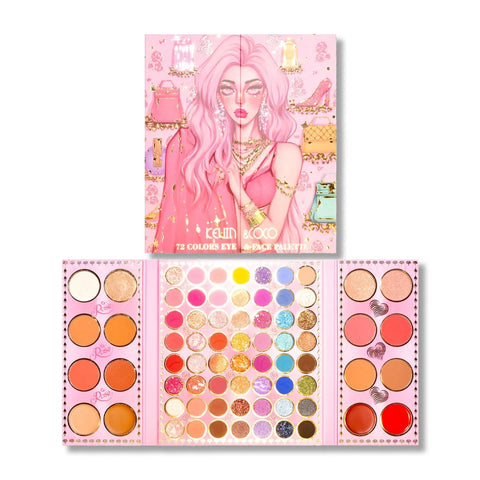 Fashion Girl Theme 72-Color Eyeshadow Palette, Exquisite Girls' Must-Have Item, Suitable For Various Occasions, Non-Pick Skin Tone, No Smudging Even In Water And Sweat?KEVIN&COCO