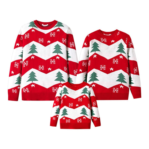 PATPAT Family Christmas Sweater Red Christmas Snowflake Knit Sweater Christmas Christmas Tree Snowflake Long Sleeve Holiday Xmas Knitted Pullover Tops Knitwear Toddler Boys Girls Kids 2 Years