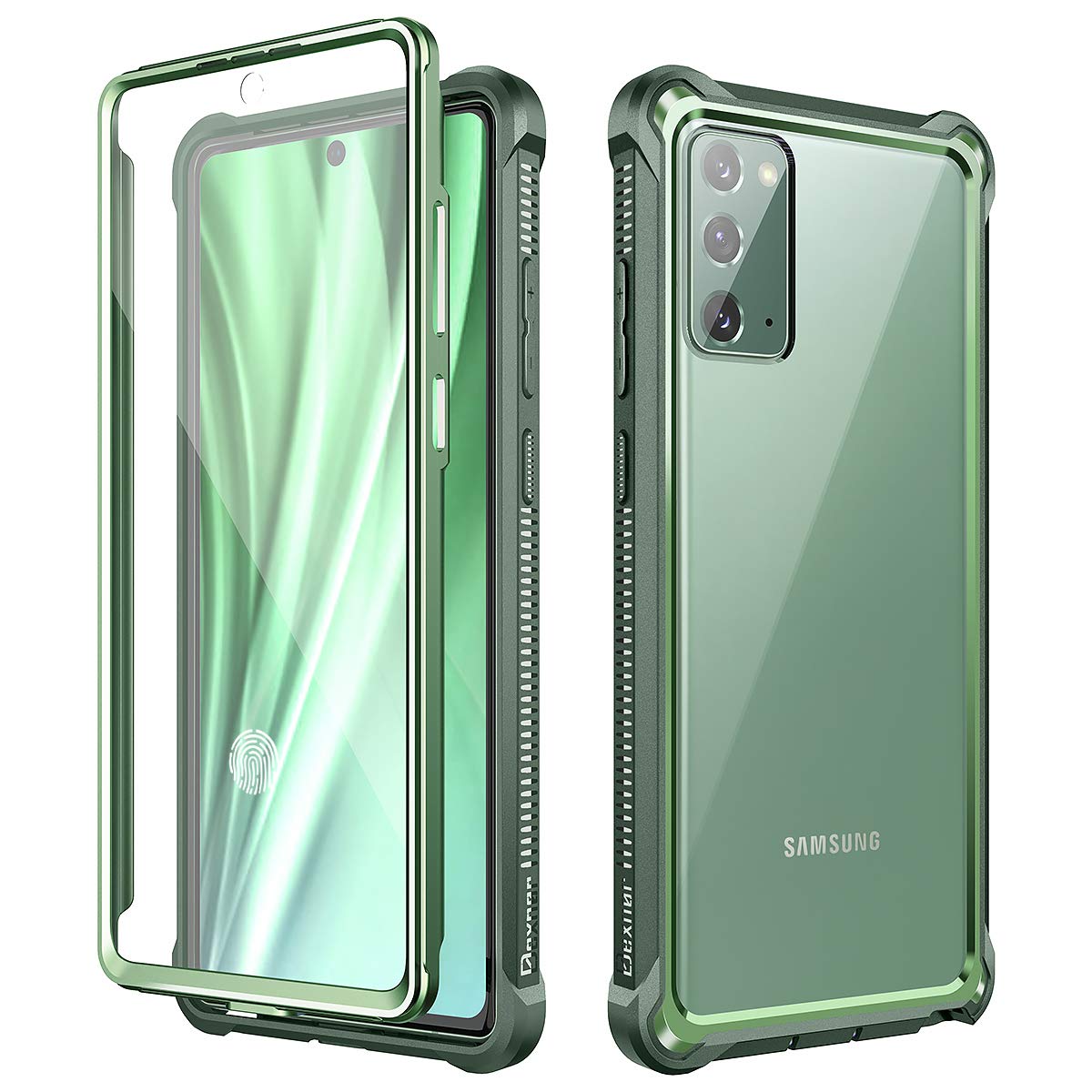Dexnor for Galaxy Note 20 Case with Screen Protector Clear Electroplated Metal 360 Full Body Rugged Protective Shockproof Hard Cover Heavy Duty Defender Bumper Case for Samsung Note 20 5G - Green