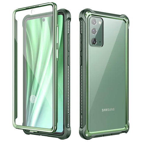 Dexnor for Galaxy Note 20 Case with Screen Protector Clear Electroplated Metal 360 Full Body Rugged Protective Shockproof Hard Cover Heavy Duty Defender Bumper Case for Samsung Note 20 5G - Green
