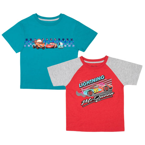Disney Cars Lightning McQueen Boys 2-Pack Short Sleeve T-Shirt Bundle Set for Kids (Size 5, Turquoise/Maroon)