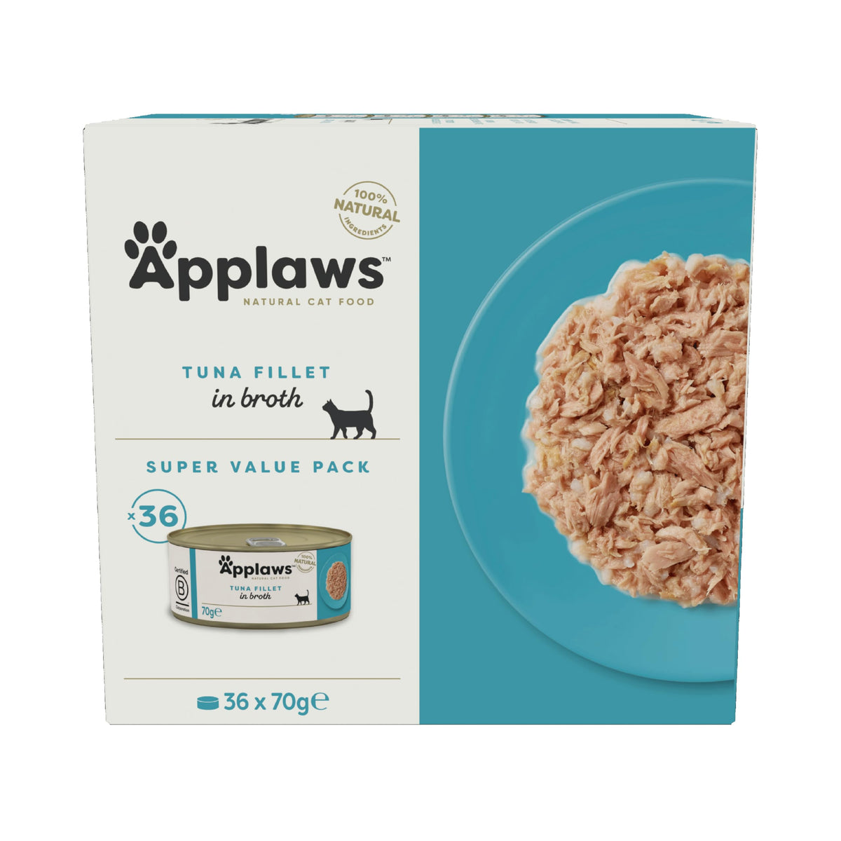 Applaws 100% Natural Wet Cat Food 70 g, Tuna Fillet Bulk pack (36 x 70 g Tins)