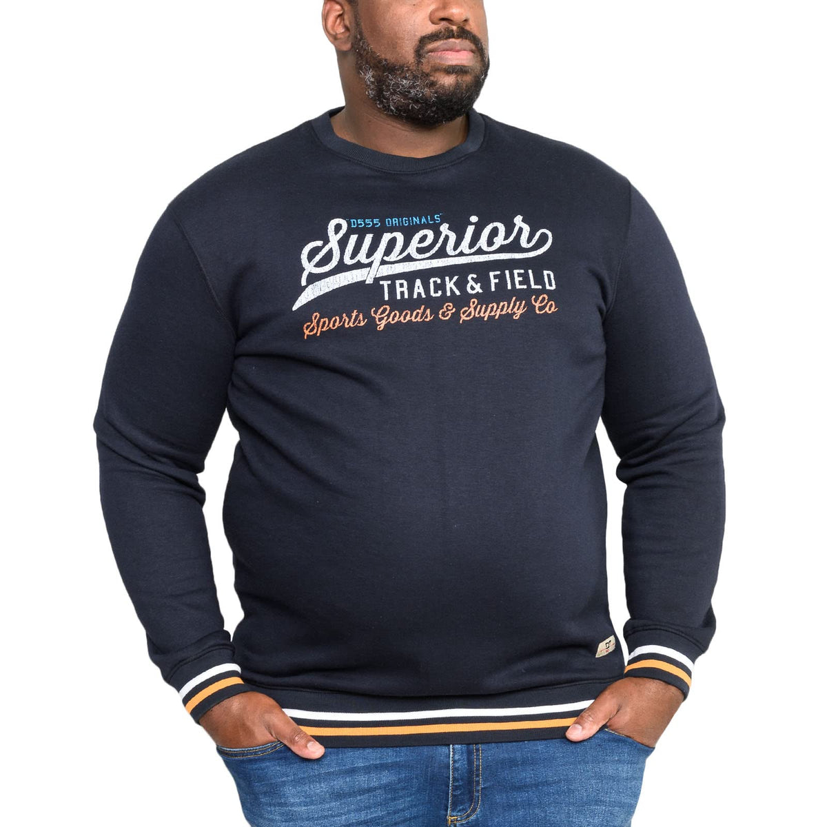 D555 Duke Mens Marlow Big Tall Track & Field Printed Sweatshirt - 5XL Navy