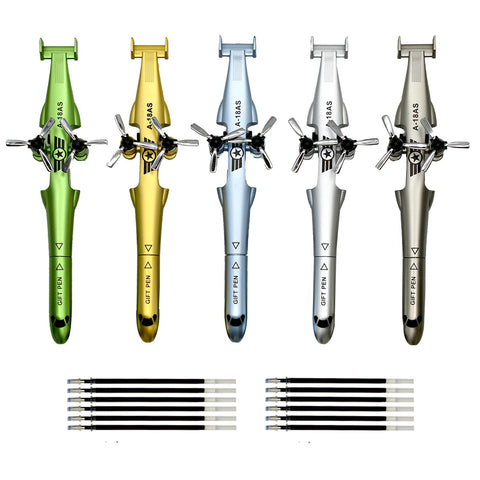 Lopenle 5 PCS Novelty Airplane Shape Pen Helicopter Gel Pen Cool Aviator Inspiring Pen Plane Pens With 12 pcs Refills for School Office Party Birth Day Stationery.