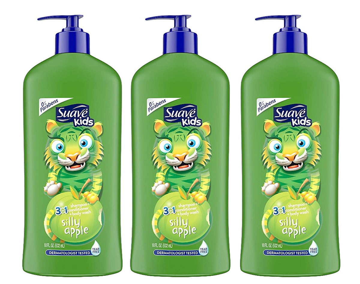 Suave Kids 3 In 1 Shampoo-Cond -Bodywash Silly Apple 18 Ounce (Pack of 3)