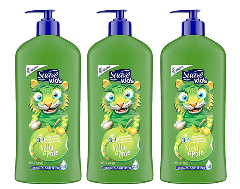 Suave Kids 3 In 1 Shampoo-Cond -Bodywash Silly Apple 18 Ounce (Pack of 3)