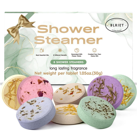 BLRIET Shower Steamers Aromatherapy Spa Gifts for Women 8 Pack, Shower Bombs Birthday Gift for Mom with Lavender Natural Essential Oils, Self Care Gifts for Women & Lover