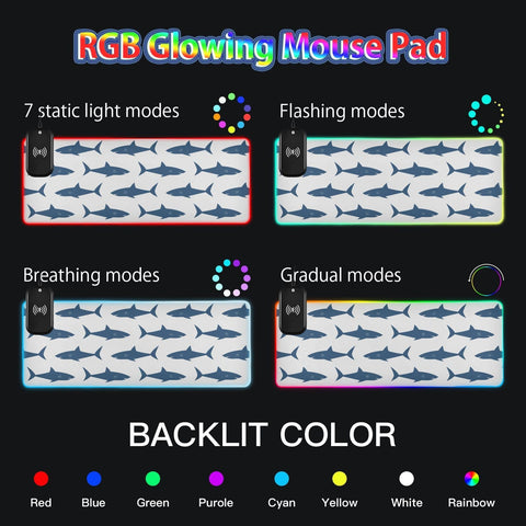 Blue Shark Wireless Charging Mouse Pad for Mobile Phone Extra Large Gaming Mousepad with 13 Lighting Modes Keyboard Mat for MacBook PC Laptop Desk Office Home Gaming