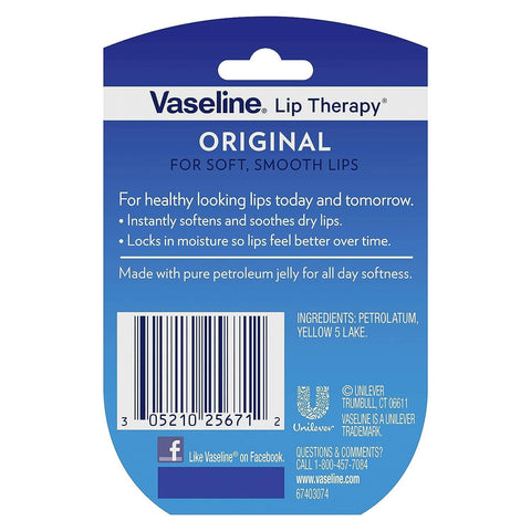 Vaseline Lip Therapy Original - Mini Vaseline Lip Balm, Hydrating Petroleum Jelly, Clear Lip Gloss, Travel-Size, 0.25 Oz Ea (Pack of 4)
