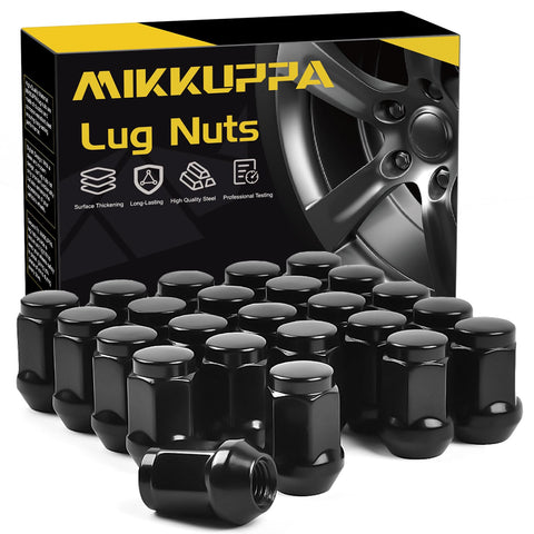 MIKKUPPA 24PCS M14x1.5 Lug Nuts - 3/4" Hex, 1.38" Tall, 0.9" Wide - Replacement for 1999-2020 Chevrolet Silverado 1500, 2015-2016 Ford F-150 Aftermarket Wheel - Black Acorn Closed End Solid Lug Nuts
