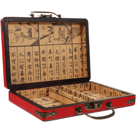 DIYEAH Wooden Chinese Mahjong Storage Case Traditional Treasure Box Mahjong TilesVintage Container 1Pc