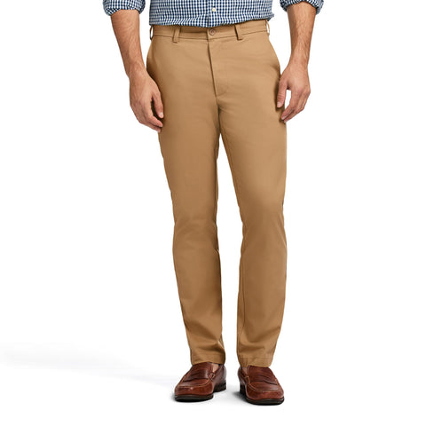 Izod Men's American Chino Flat Front Straight Fit Pant Casual, English Khaki, 34W x 32L
