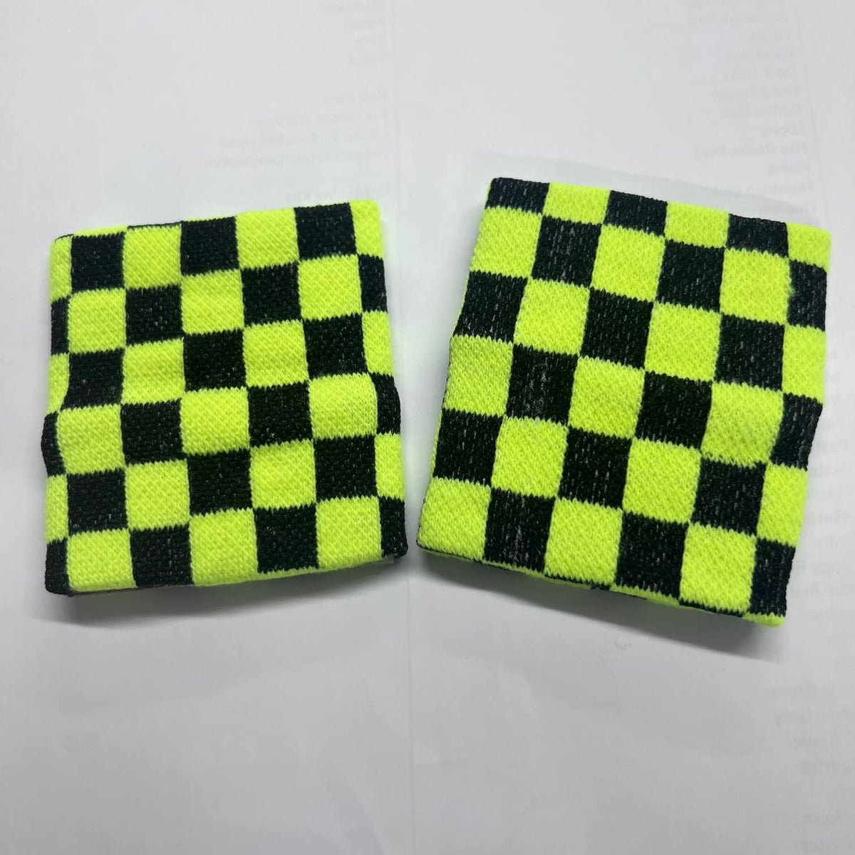 PAIR OF SWEATBANDS WRISTBANDS YELLOW BLACK BUMBLE BEE CHEQUERED