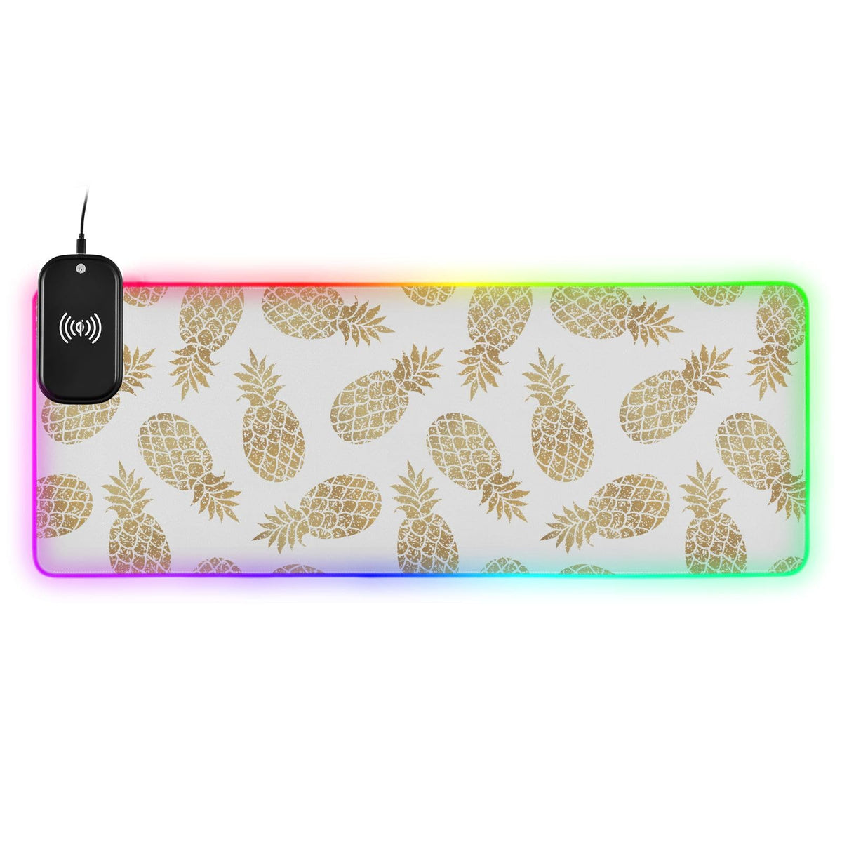 Golden Pineapple Wireless Charging Mouse Pad for Mobile Phone Extra Large Gaming Mousepad with 13 Lighting Modes Mouse Mat for Gaming MacBook PC Laptop Desk Office Home
