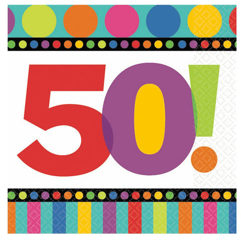 50th Birthday Dots and Stripes Beverage Napkins 16 count Birthday Party Supply