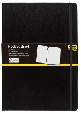 Idena 10053 Notebook DIN A4, Blank, Cream Paper, 192 Pages, 80 g/mÂ², Hard Cover in Black, Pack of 1