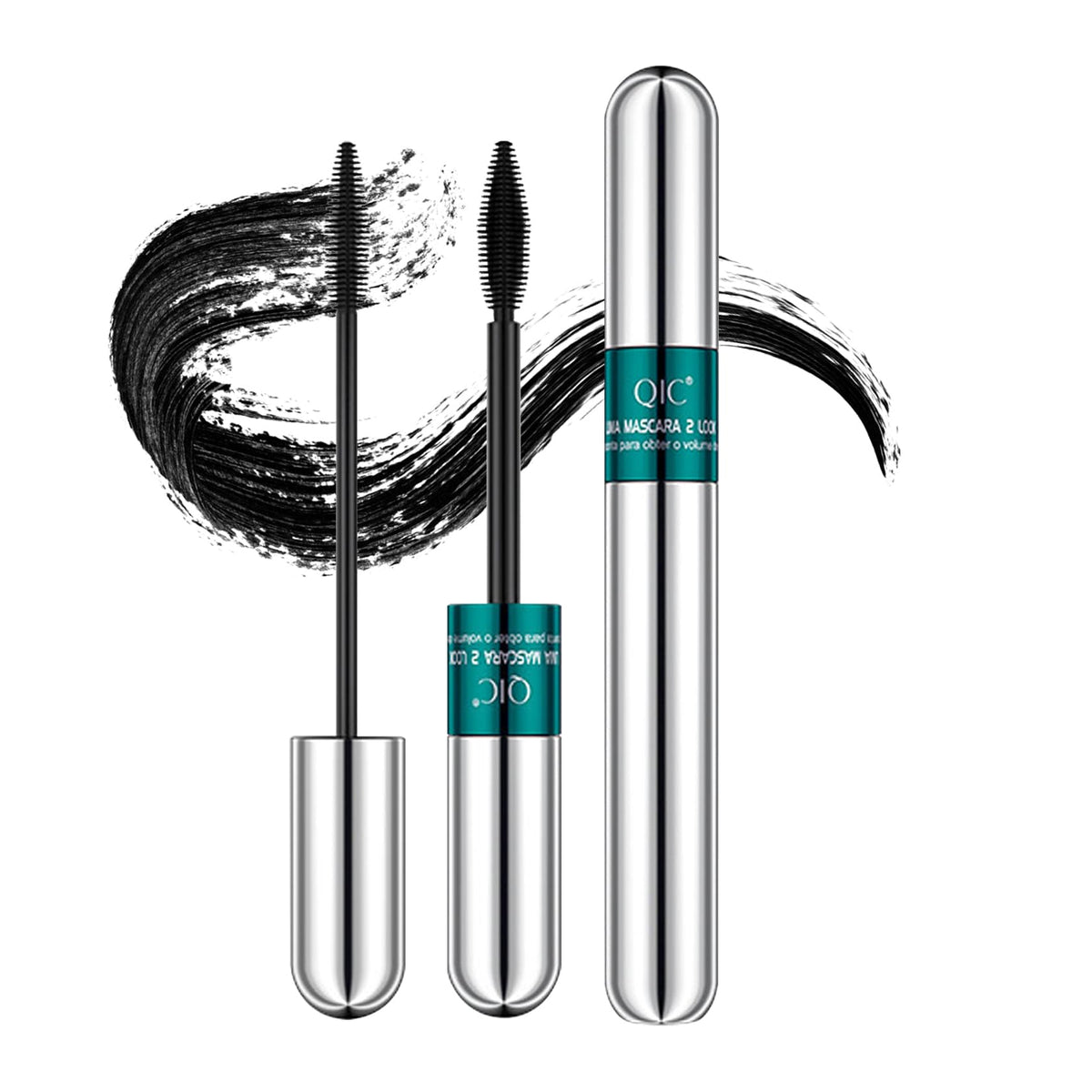 4D Silk Fiber Lash Mascara 2 in 1 Lash Cosmetics Waterproof Mascara Natural 5X Longer Non-clumping Thickening Effect Black Fiber Mascara