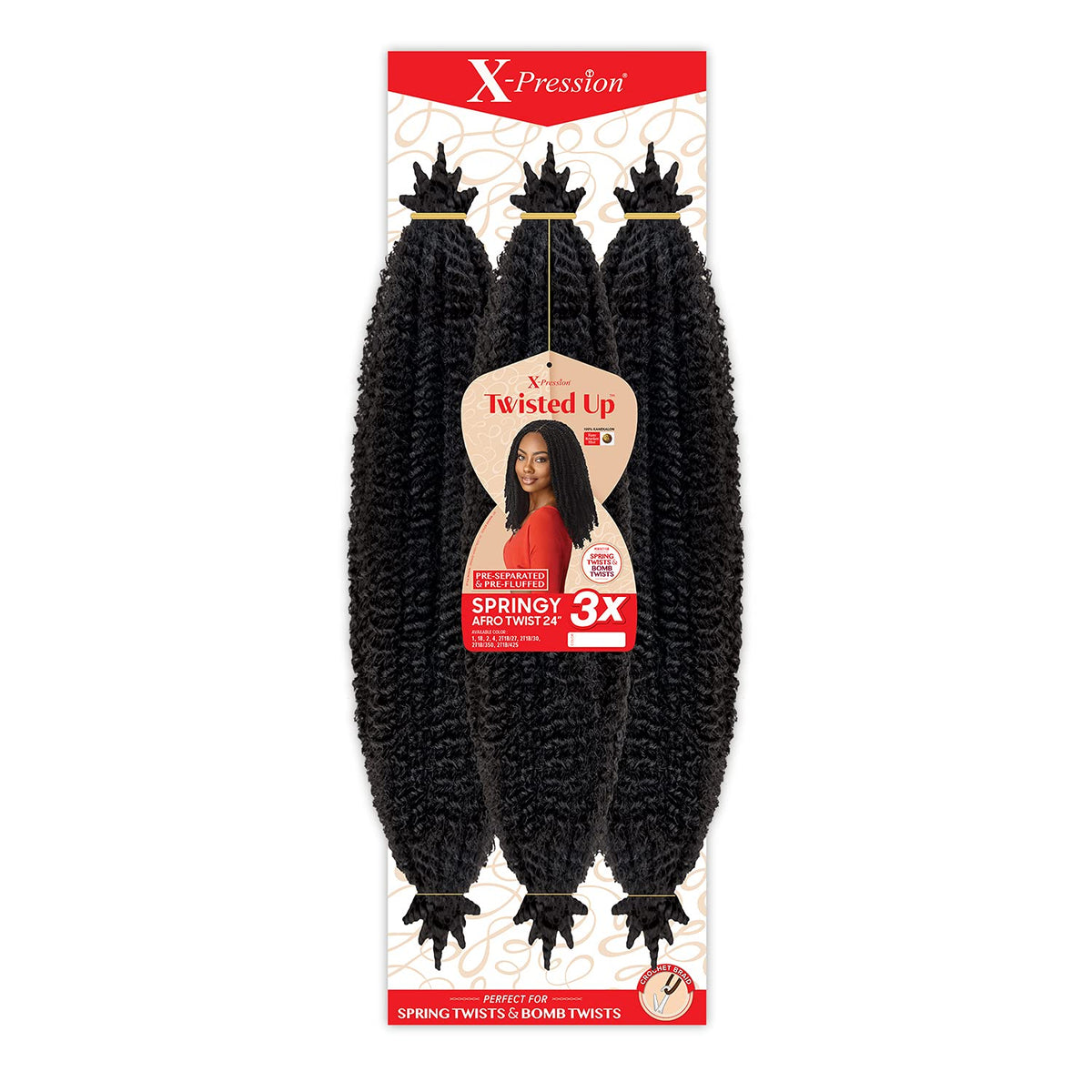 Outre Crochet Braids X-Pression Twisted Up 3X Springy Afro Twist 24" (3-pack, 2T1B/350)