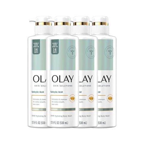 Olay Skin Solutions Hydrating Body Wash for Women with Salicylic Acid, 17.9 fl oz (Pack of 4)