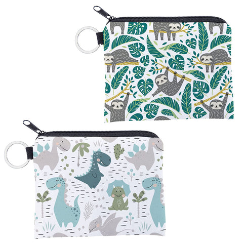 2Pcs Coin Purse Boy Girl Dinosaur Coin Purse Cute Cartoon Coin Bag with Zipper Design Animal Small Wallet Card Key Ring Wallet