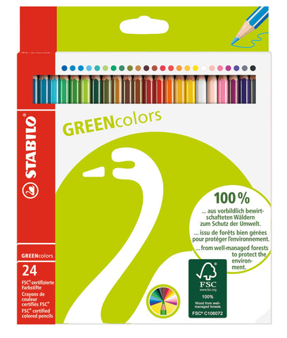 Eco-Friendly Colouring Pencil - STABILO GREENcolors - Pack of 24 - Assorted Colours