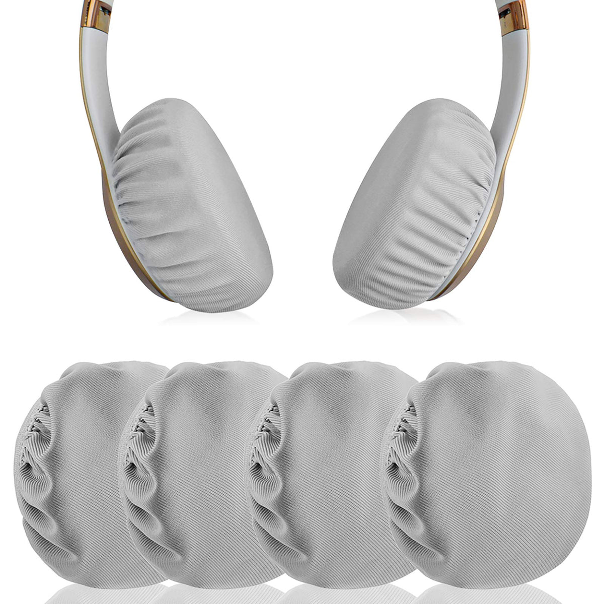 Geekria 2 Pairs Flex Fabric Headphones Ear Covers (Product Safety Certified), Washable & Stretchable Sanitary Earcup Protectors for On-Ear Headset, Sweat Cover (Small/Gray)