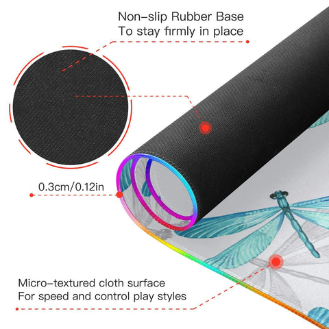 Blue Dragonfly Wireless Charging Mouse Pad for Mobile Phone Extra Large Gaming Mousepad with 13 Lighting Modes Computer Mat for Office Home Gaming MacBook PC Laptop Desk