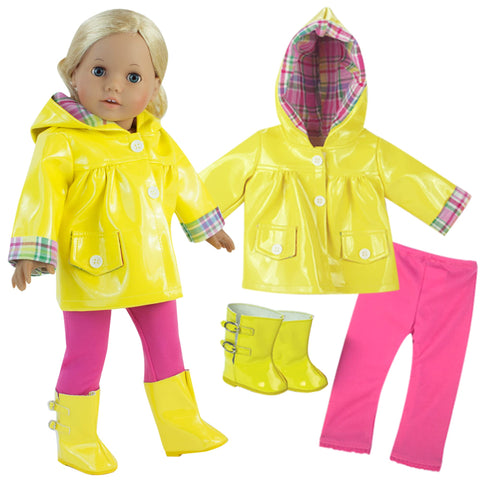 Sophia's Plaid-Lined Button-Up Raincoat, Leggings, & Wellie Rain Boots Clothing Set for 18ÃƒÆ’Ã‚Â¢ÃƒÂ¢Ã¢â‚¬Å¡Ã‚Â¬Ãƒâ€šÃ‚Â Dolls, Yellow/Pink