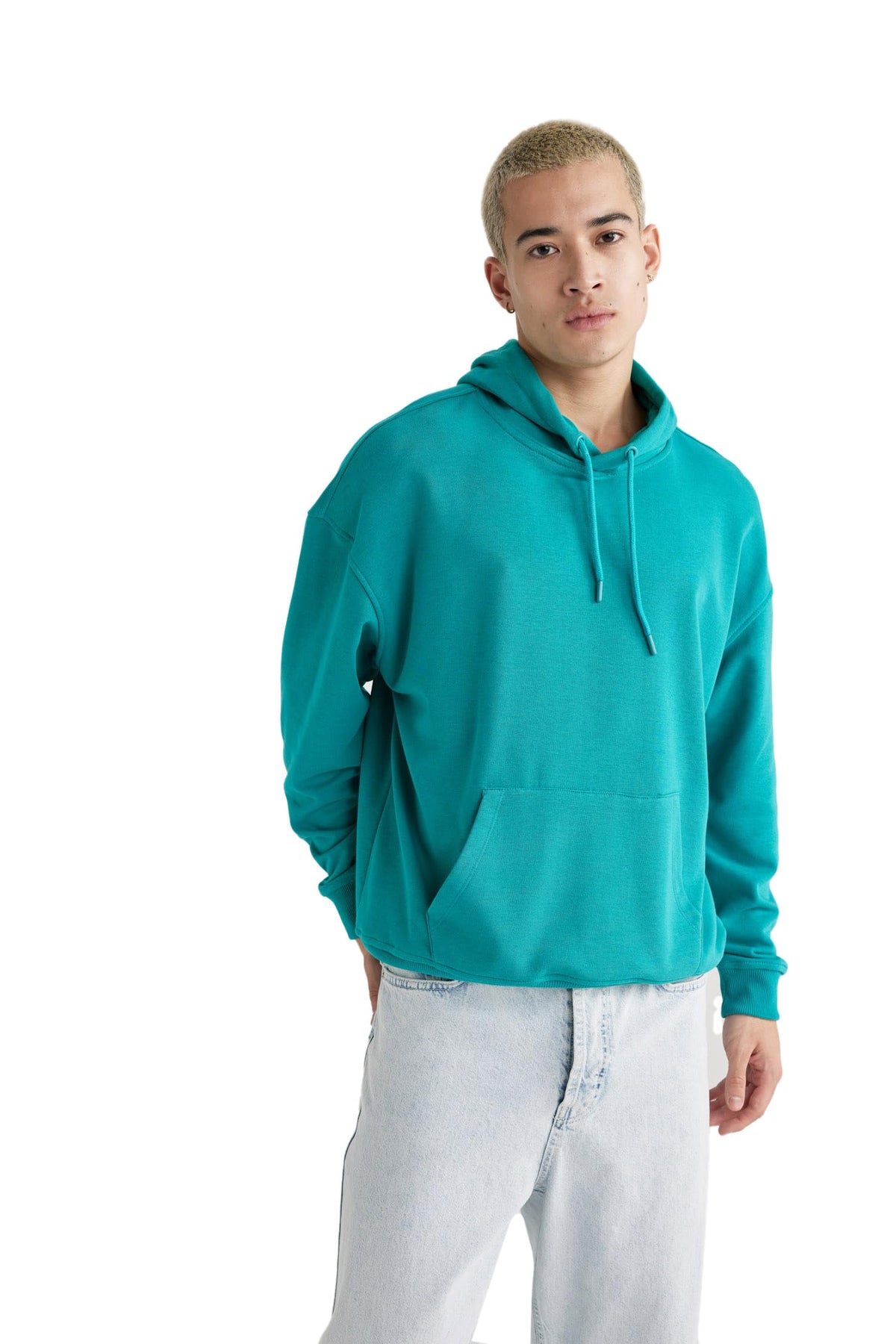 DeFacto Men's B7849ax Hooded Sweatshirt, D.Green, S