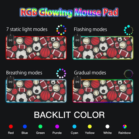 Football Soccer Baseball Sports Fan Wireless Charging Mouse Pad for Mobile Phone Extra Large Gaming Mousepad with 13 Lighting Modes Computer Mat for Gaming MacBook PC Laptop Desk Home Office