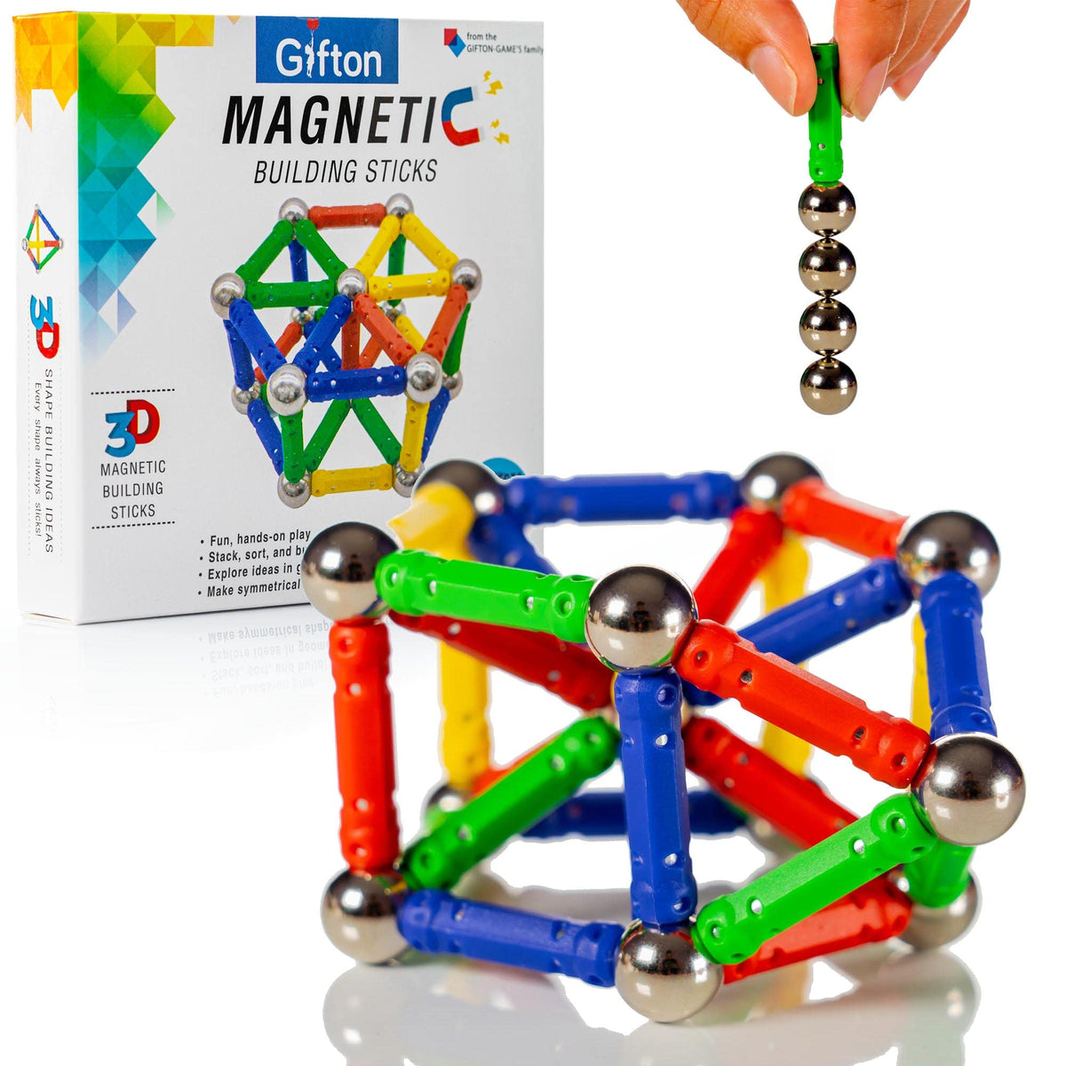 Gifton - Magnetic Building Sticks Blocks Toy Set 30pc - Kids Educational Construction Fidget Magnet Toys Gift For Boys Girls Age 6 7 8 Year Old - Christmas Stocking Fillers (1 Pack)