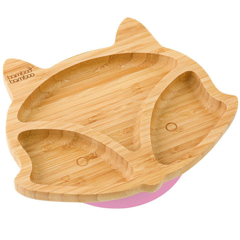 bamboo bamboo Â® Baby Plate and Toddler Plate, Suction Plate for Feeding and Weaning, Bamboo Fox Plate with Secure Suction, Suction Plates for Babies from 6 Months (Fox, Pink)
