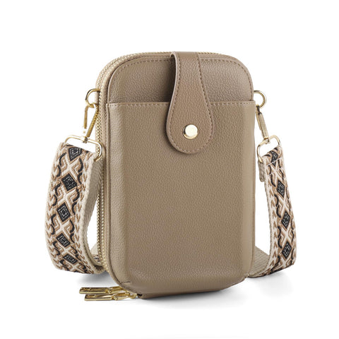 LIKEBAG Small Crossbody Cell Phone Bag for Women, Mini Crossbody Wallet Phone Shoulder Handbag Purse with Credit Card Slots (Khaki)