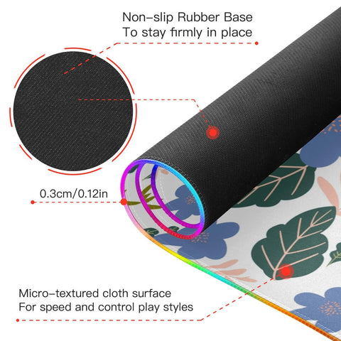 Flower Leaves Wireless Charging Mouse Pad for Mobile Phone Extra Large Gaming Mousepad with 13 Lighting Modes Keyboard Mat for Gaming MacBook PC Laptop Desk Home Office
