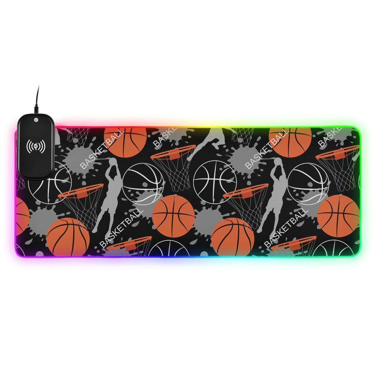 Basketball Game Wireless Charging Mouse Pad for Mobile Phone Extra Large Gaming Mousepad with 13 Lighting Modes Mouse Mat for Gaming MacBook PC Laptop Desk Home Office