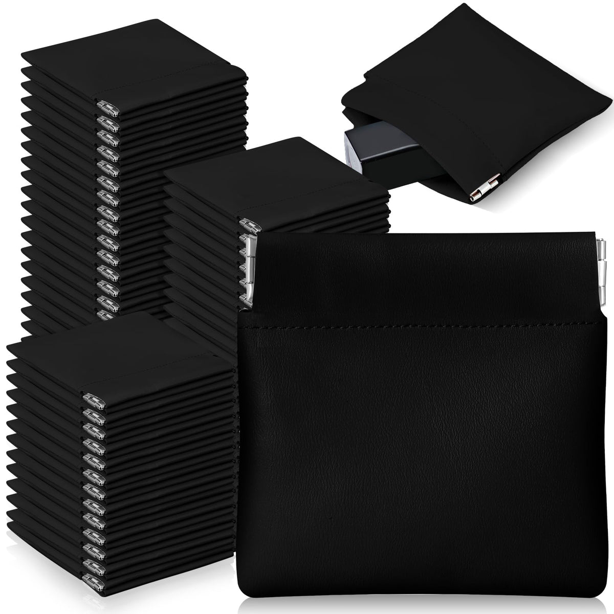 Locmeo 50 Pcs PU Leather Jewelry Pouch Jewelry Travel Bag Jewelry Gift Bags Pocket Cosmetic Bag Portable Jewelry Organizer (Black)
