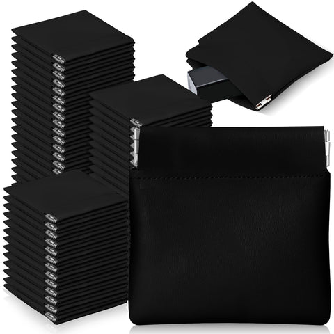 Locmeo 50 Pcs PU Leather Jewelry Pouch Jewelry Travel Bag Jewelry Gift Bags Pocket Cosmetic Bag Portable Jewelry Organizer (Black)