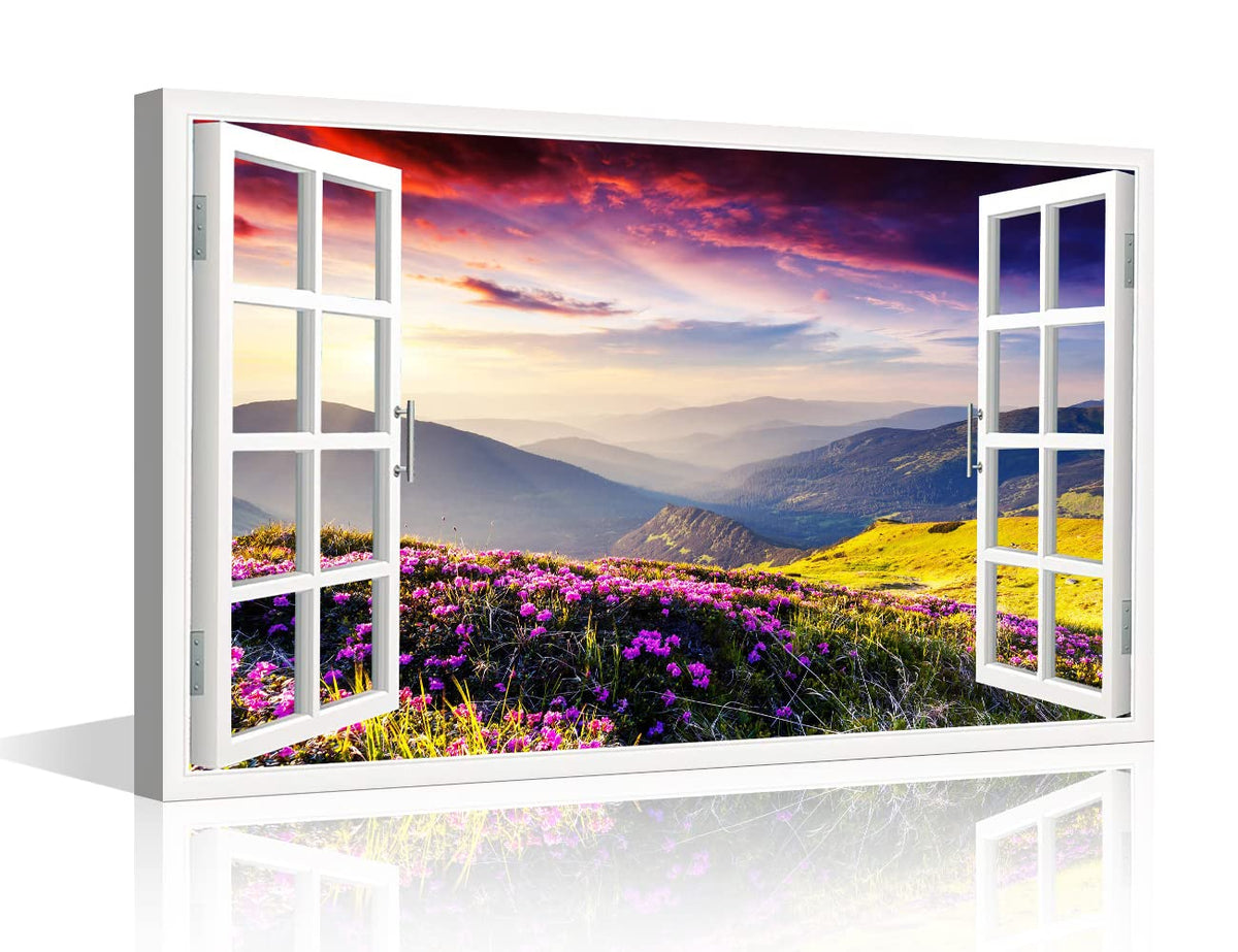Canvas Wall Art 1 Piece Wall Decorations for Living Room Beautiful Moutain Landscape Wall Art Wilderness Poster Prints on Canvas Modern Window Creative Home Decor Framed Ready to Hang (18" W x 12" H)