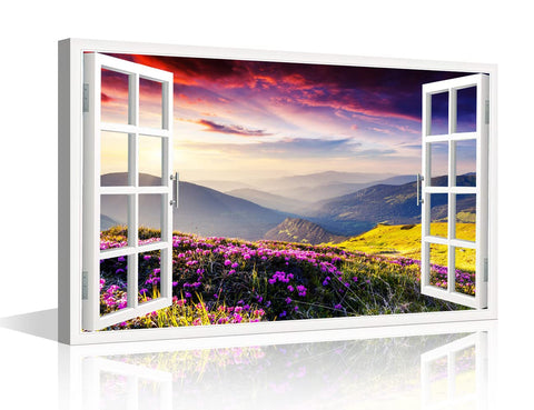 Canvas Wall Art 1 Piece Wall Decorations for Living Room Beautiful Moutain Landscape Wall Art Wilderness Poster Prints on Canvas Modern Window Creative Home Decor Framed Ready to Hang (18" W x 12" H)