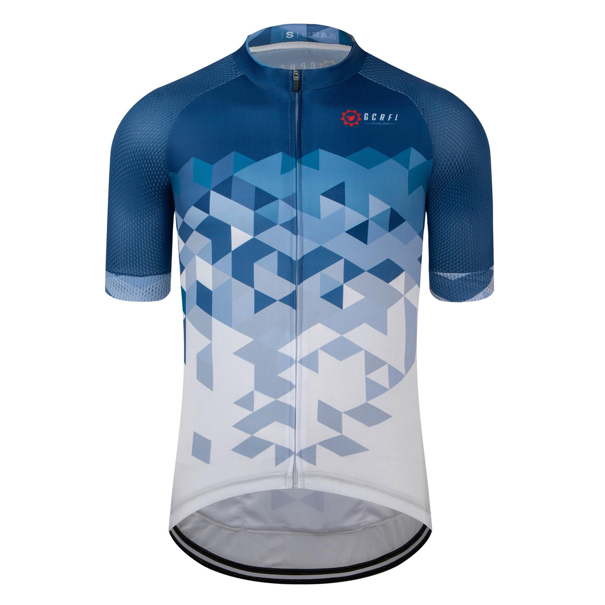 GCRFL Men's Cycling Jersey Short Sleeve Biking Shirt with 4 Rear Pockets Breathable Quick Dry Bicycle Jersey (Blue White, Medium)