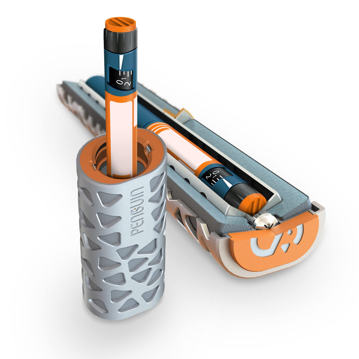 Penguin Insulin Cooler Travel Case - Reusable Temperature-Controlled Diabetic Insulin Pen Cooling Case - Keeps Diabetes Medicine Cold for 24 Hours. Aluminum Carry Case for Diabetic Pen, Silver