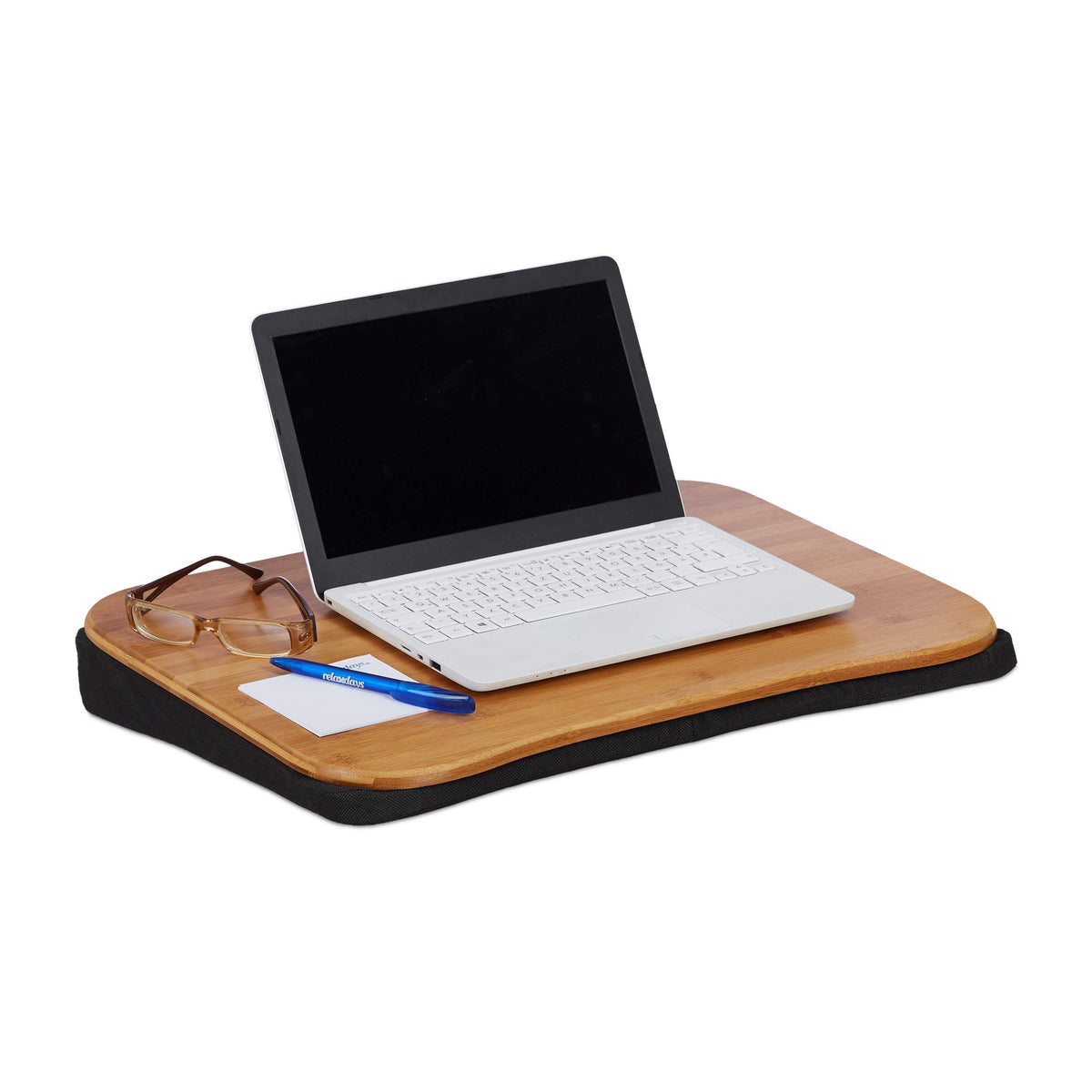Relaxdays Bamboo Table, Removable Cushion, with Handle, Laptop Stand 51 x 37 cm (Up to 22â€), Natural, 7.5 x 51 x 37 cm
