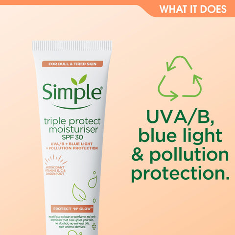 Simple Protect 'N' Glow Triple Protect Moisturiser SPF 30, 40ml
