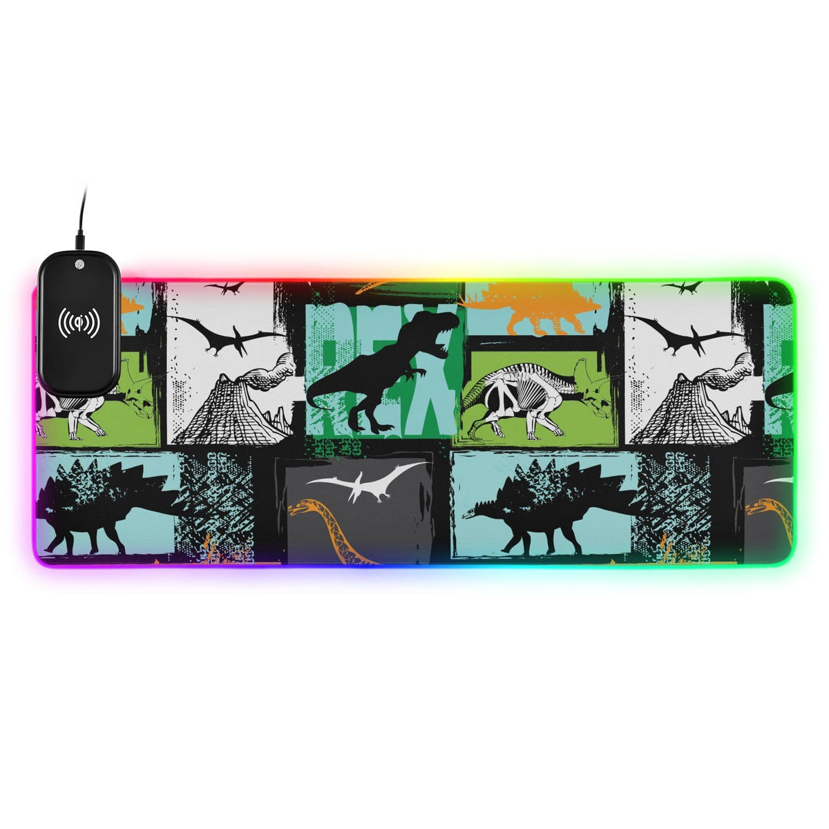 Dinosaurs Wireless Charging Mouse Pad for Mobile Phone Extra Large Gaming Mousepad with 13 Lighting Modes Computer Mat for Office Home Gaming MacBook PC Laptop Desk