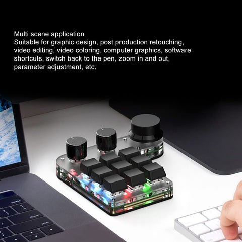 VBESTLIFE One Handed Macro Mechanical Keyboard, 9 Keys Mini Wired USB Programmable Gaming Keyboard with 3 Adjustable Knobs, Colorful RGB Backlit, for Office Home Gaming