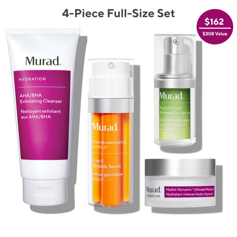 Murad The Ultra-luxe Skin Specialists - 4-Piece Full Size Set ($308 value) - AHA/BHA Cleanser 6.75Oz, Vita-C Glycolic Serum 1Oz, Retinol Eye Serum 0.5Oz, & Hydro Dynamic Moisturizer 1.7Oz